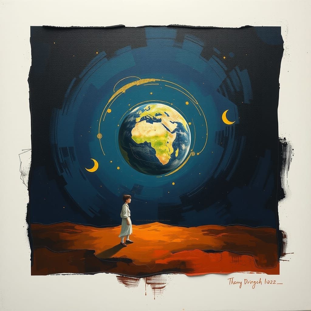 Abstract Twilight Scene with Star in Complementary Colors