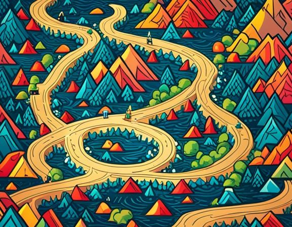 Retro 80s Map With Roads and River in Vector Art