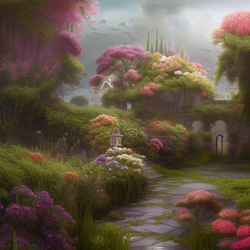 Renaissance Garden by the Sea in Muted Colors