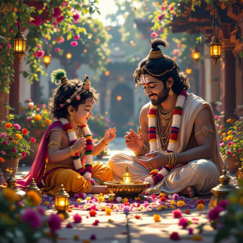 Baby Krishna's Joyful Playtime in Realistic Painting Style