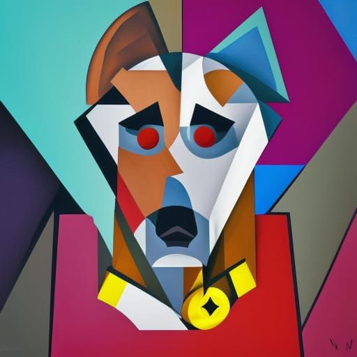 Cubist Dog-Man Batman in Geometric Fauvism Style