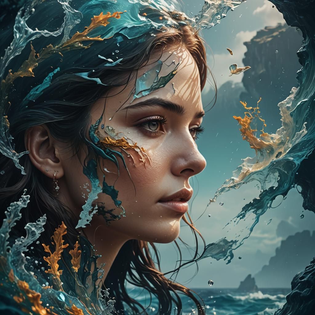Ocean Portrait in Double Exposure: Fantasy Concept Art