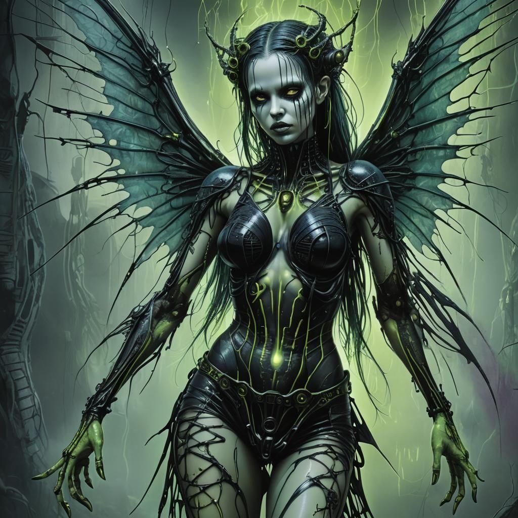 Toxic Cyber Goth Fairy in Dark Surrealism