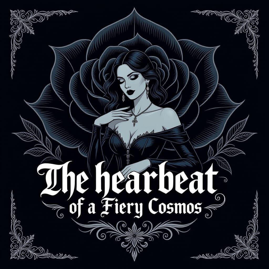 Heartbeat of a Fiery Cosmos Logo in Gothic Calligraphy