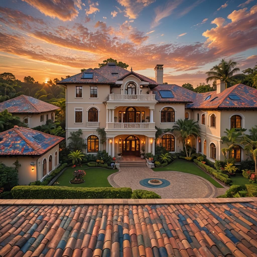 Luxurious Mansion Under a Multicolored Sky