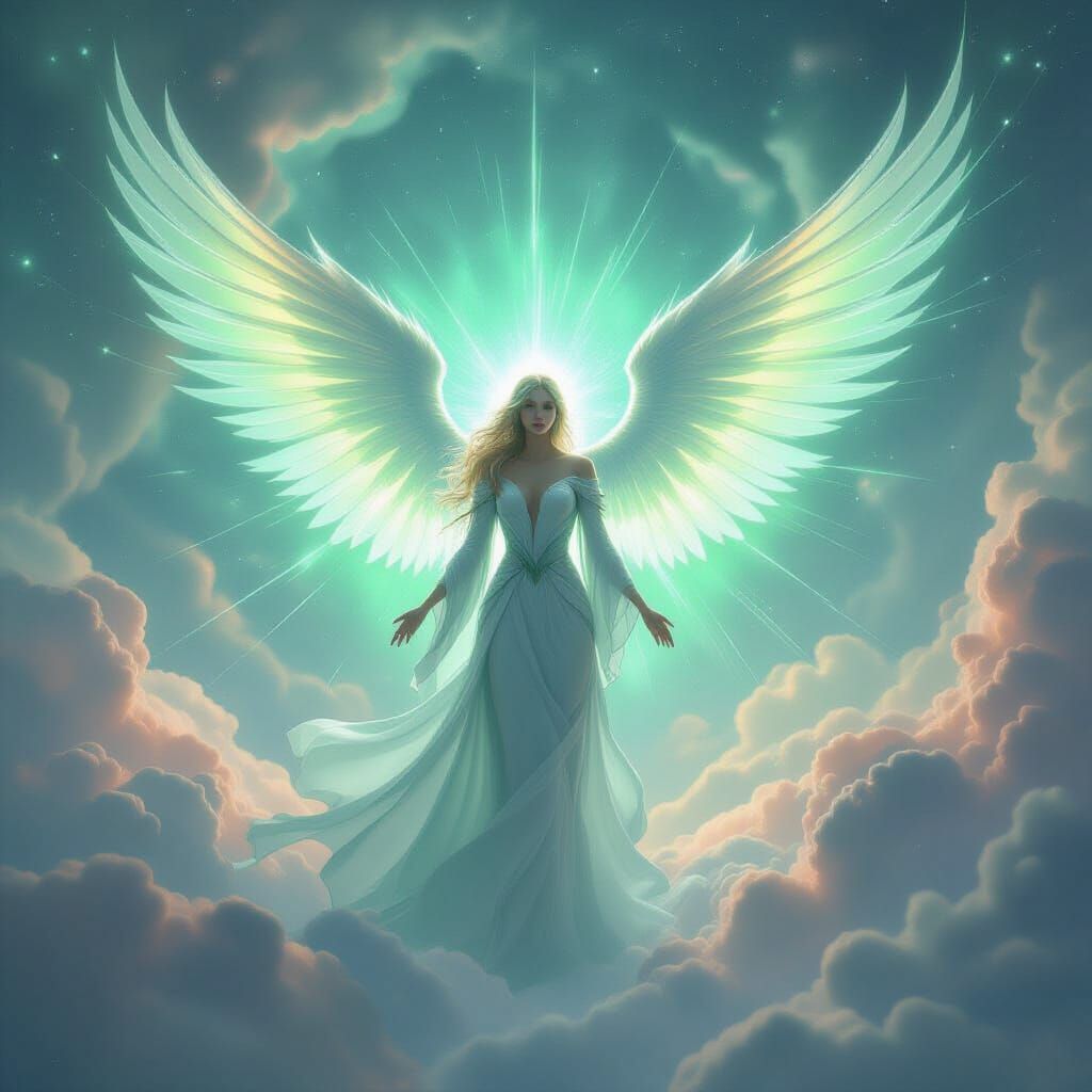 Celestial Being Radiating Healing Energy Amidst Galaxies