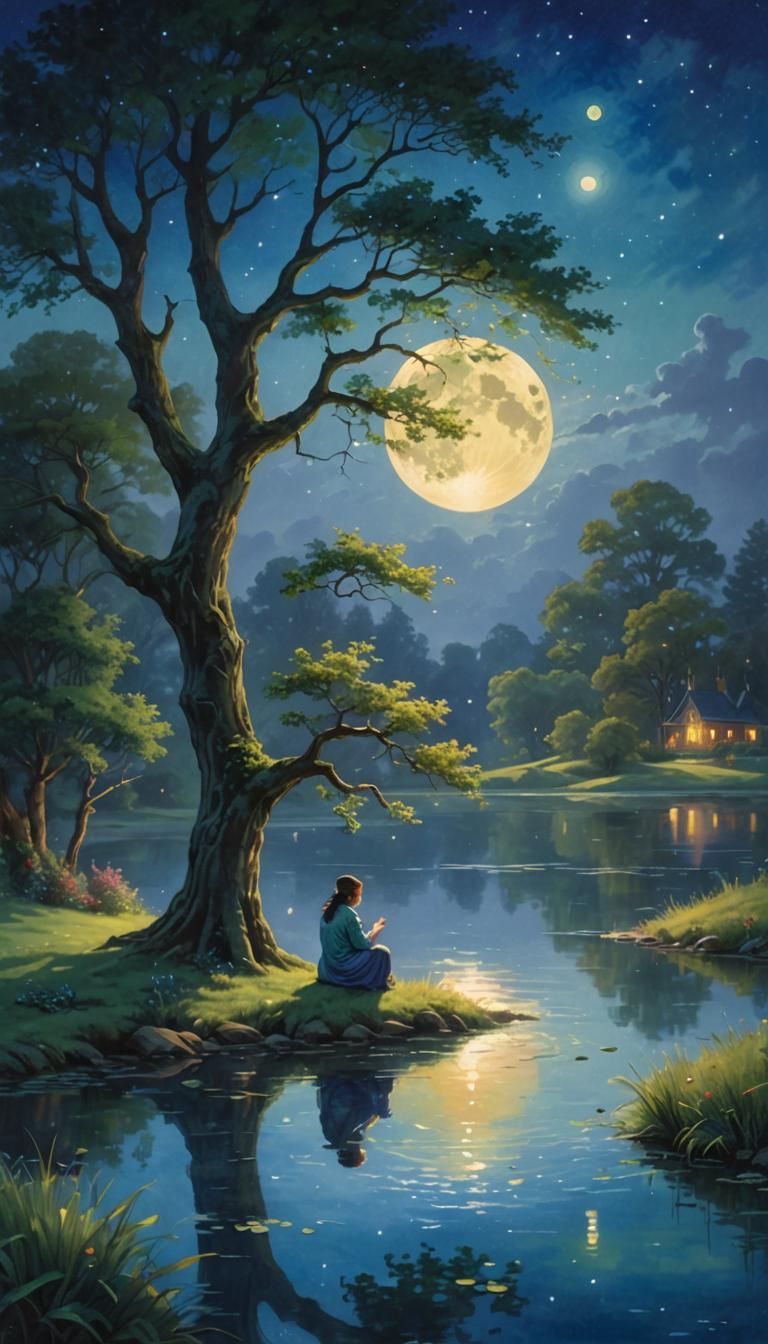 Ethereal Lake Reflection in Neo-Impressionism Style