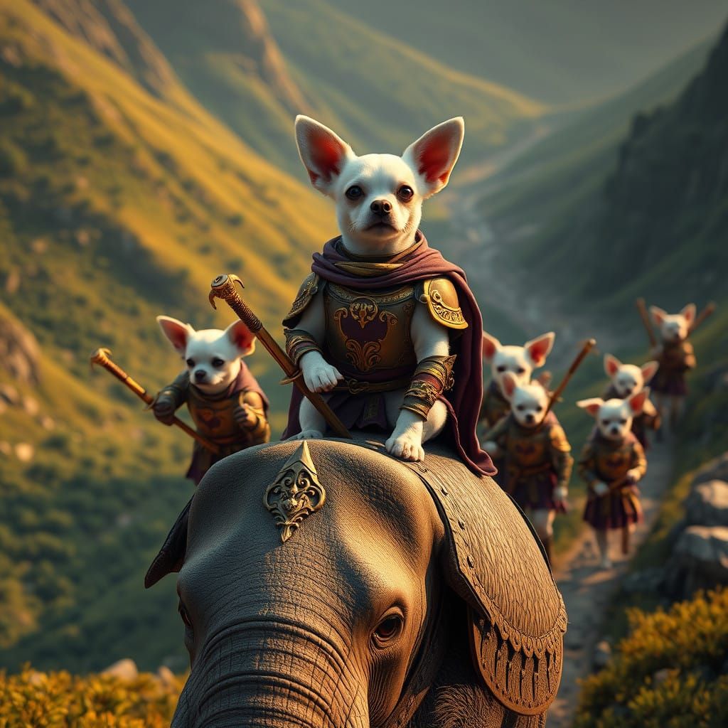 Majestic White Chihuahua Leads Celtic Shield-Wielding Pack A...