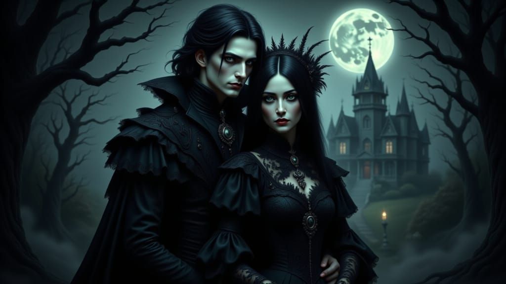 Gothic Embrace: Old Uncle Moon in Dreamlike Scene