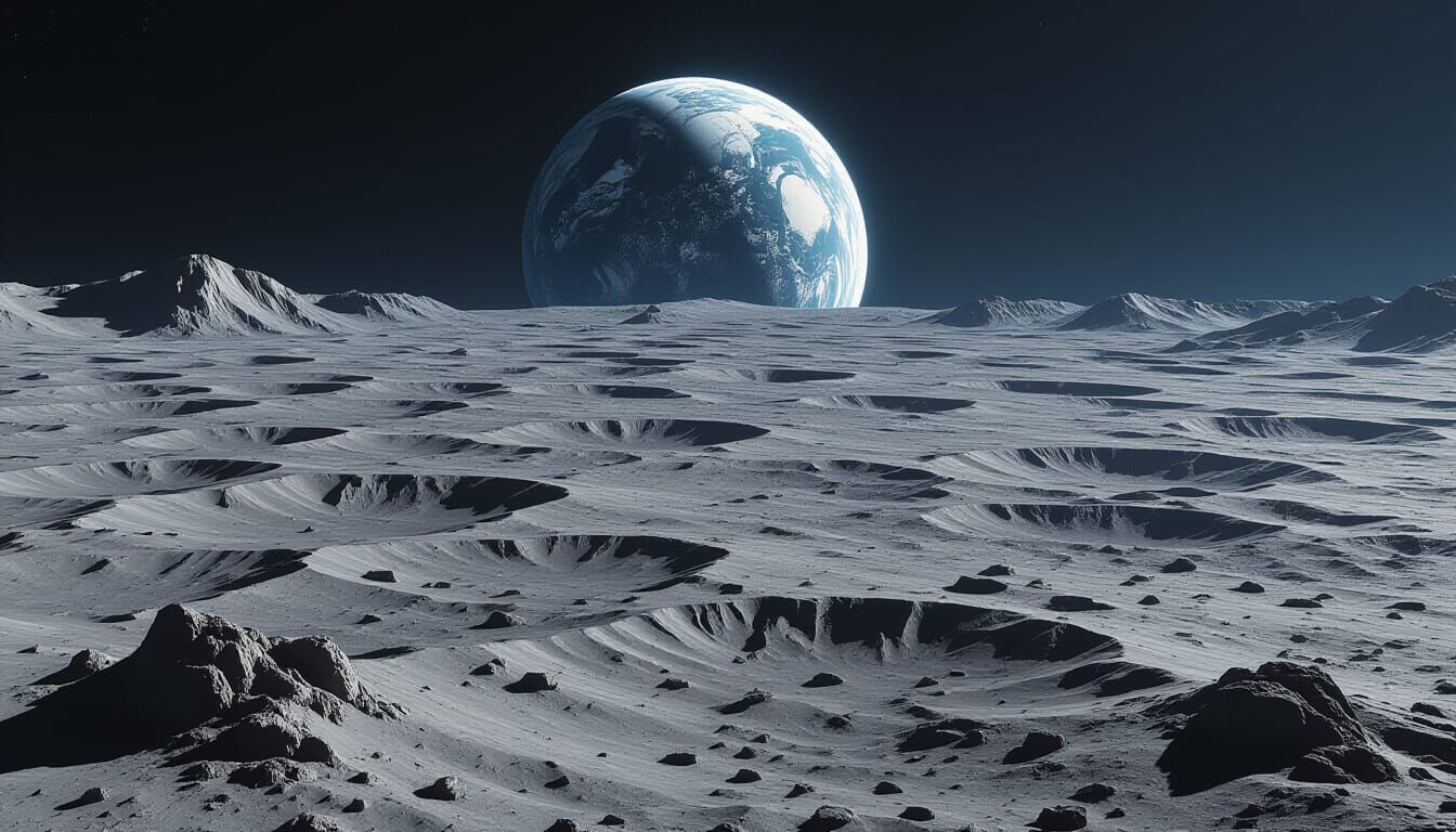 Earthrise Over Lunar Surface in Ultra-Realistic Style