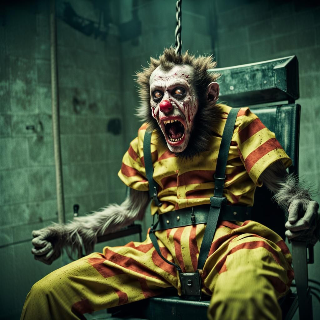 Electrocuted Zombie Monkey Clown: A Cinematic Still