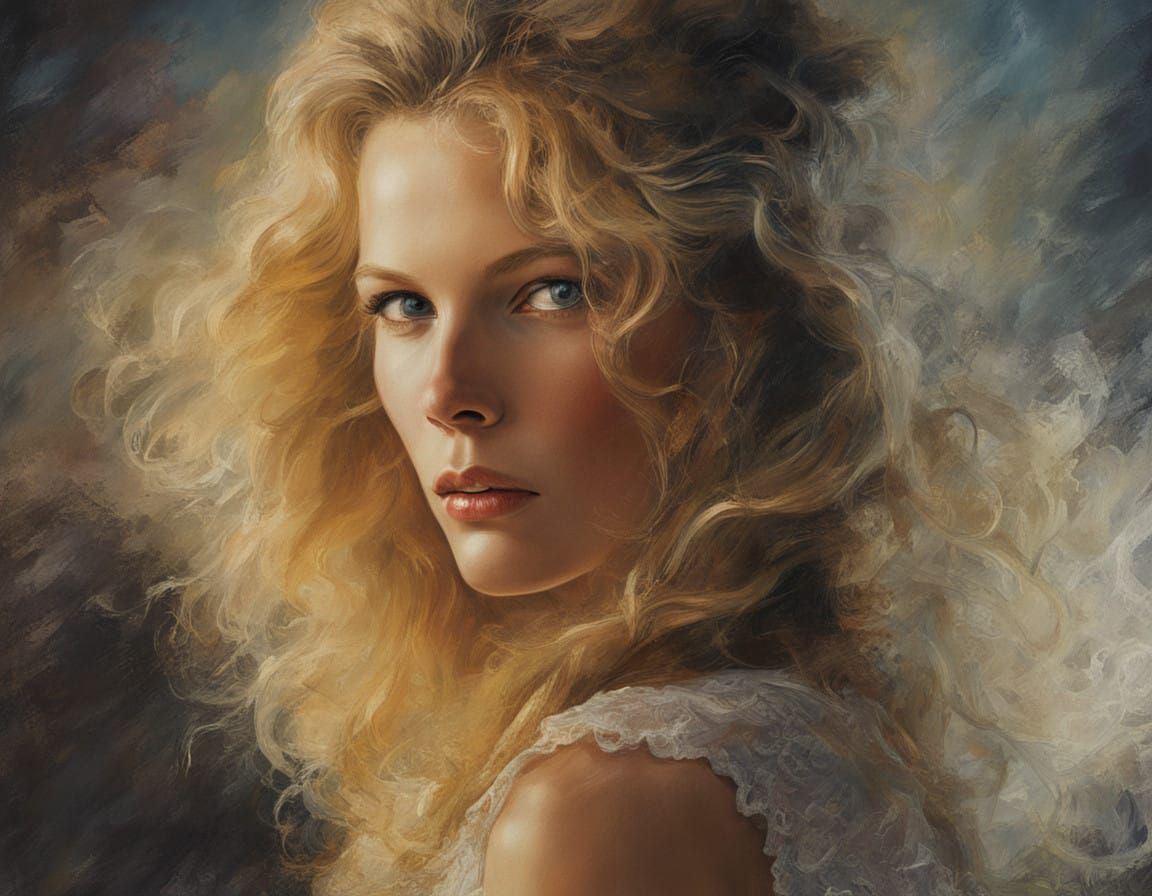 Kim Basinger Portrait in Hyperrealist Impasto Style