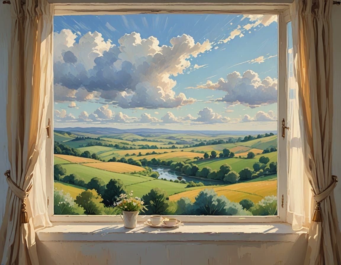 Impressionist Window to a Serene Landscape