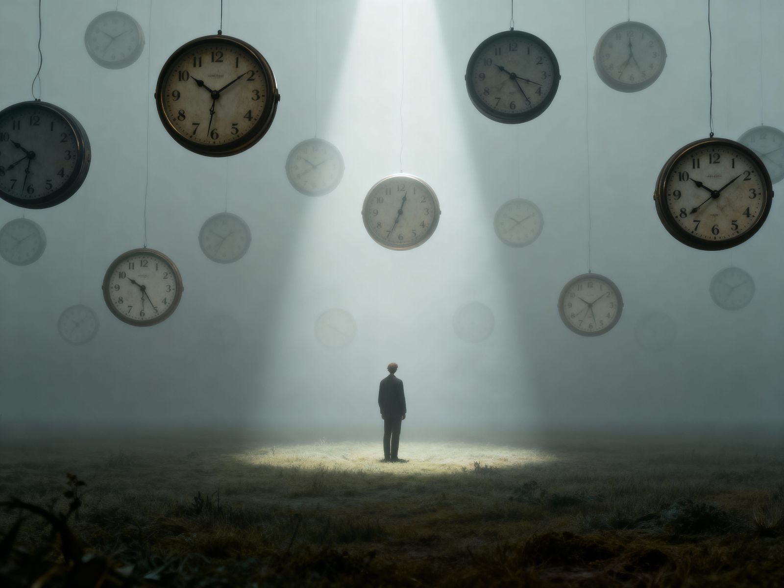 Surreal Dreamscape With Floating Clocks