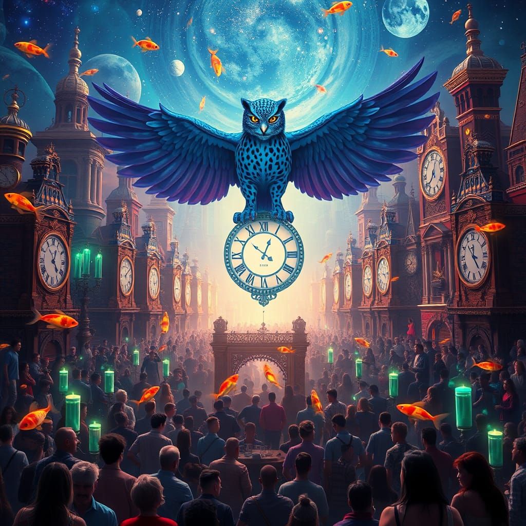 Surreal Cityscape with Celestial Elements, Dreamlike Art