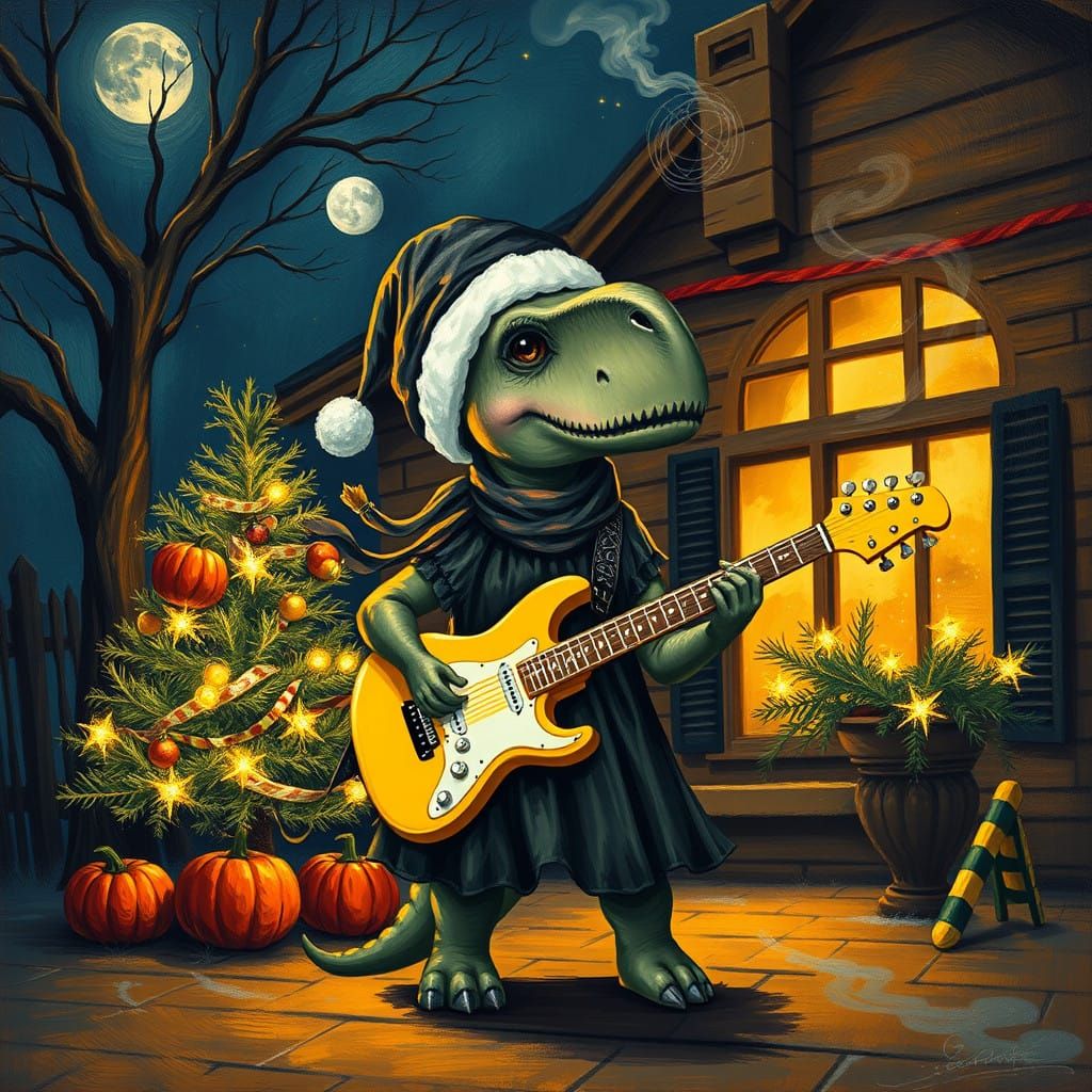 Goth Emo Triceratops Dinosaur Girl in Whimsical Halloween Dr...