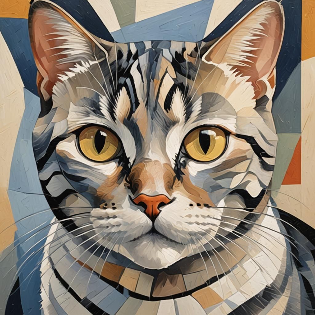 American Shorthair Cat in Abstract Cubist Style