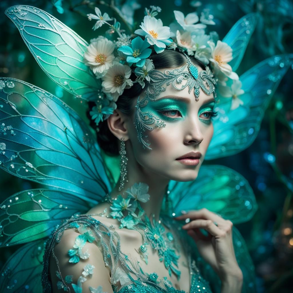 Fantastical Fairy Woman Portrait with Sparkles