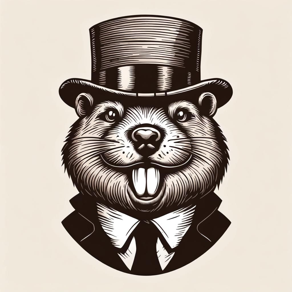 Woodcut Beaver Mascot in Toph Hat