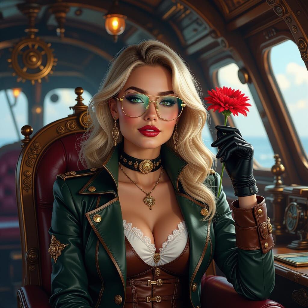 Steampunk Airship Adventure with Blonde Woman