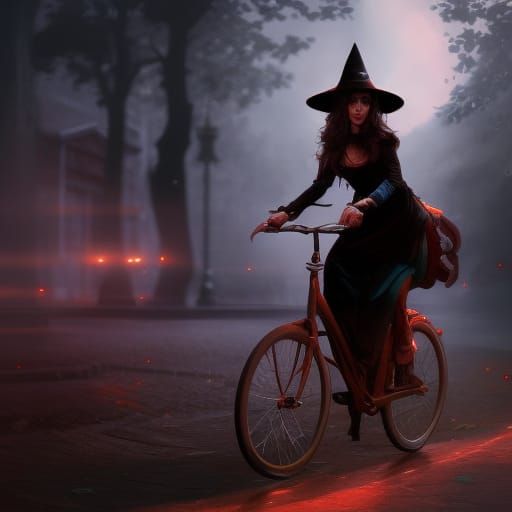 Witch on Bicycle: Hyperdetailed Art Nouveau Concept