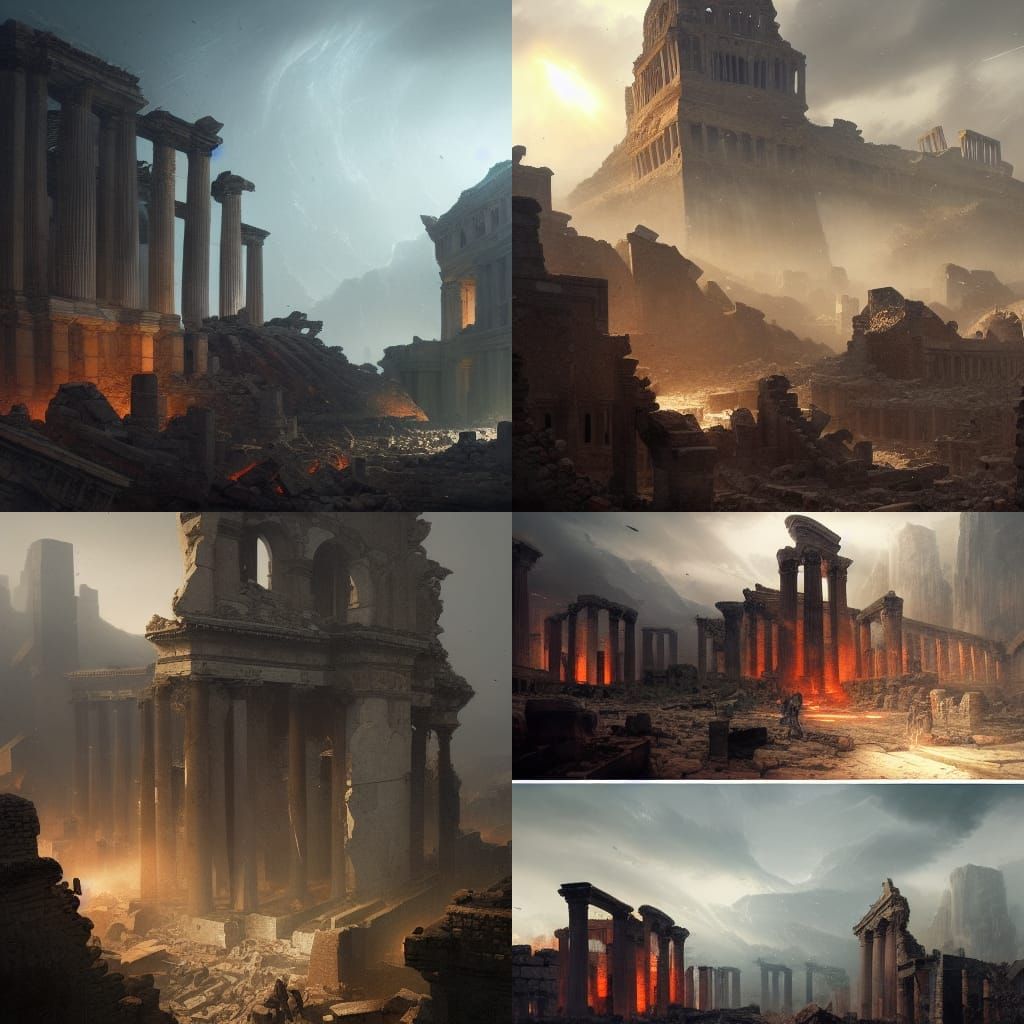 Earthquake Ruins in Dark Fantasy Art Style