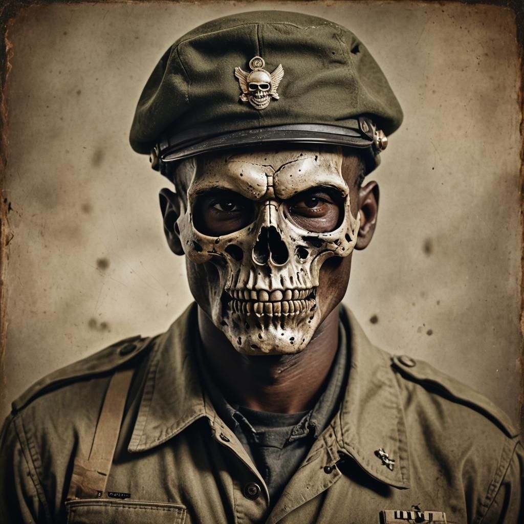 WWII African American Soldier with Skull, Professional Photo