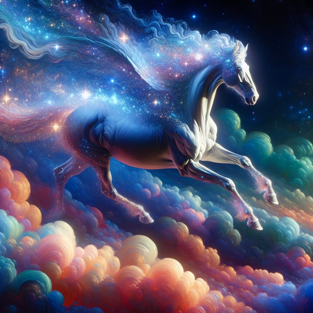 Stardust Pegasus Galloping Through Cosmic Wilderness