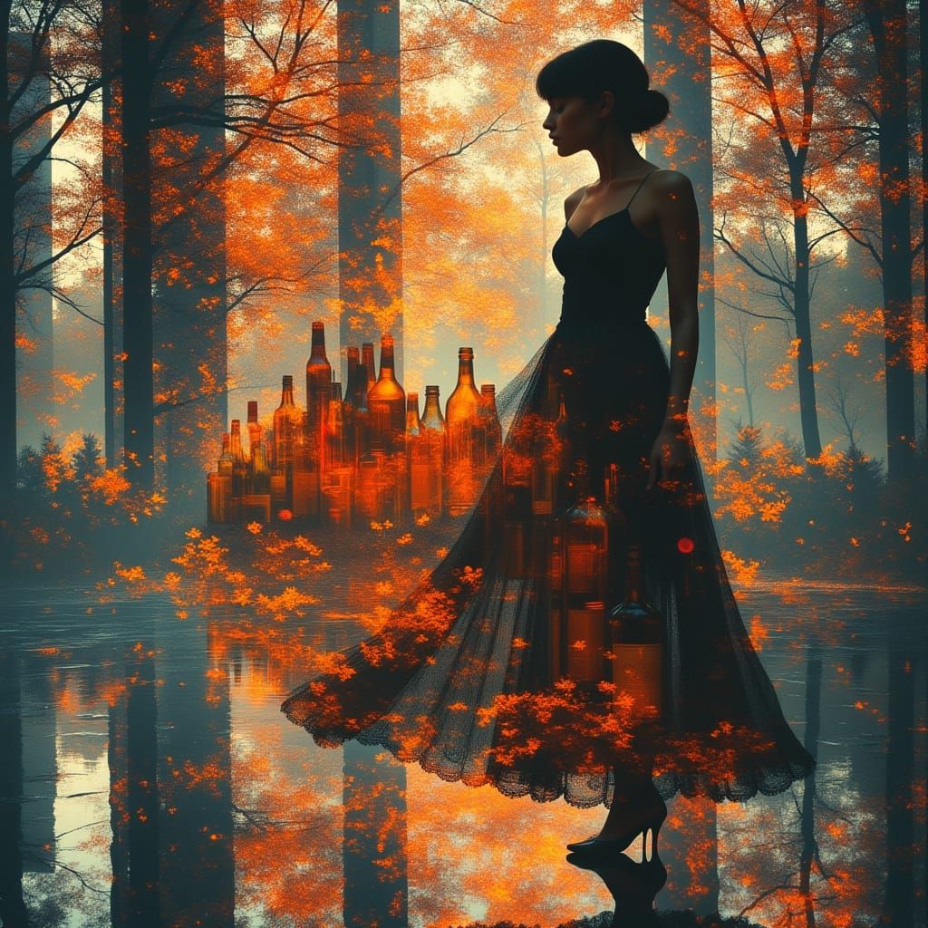 Surreal 1920s Flapper Double Exposure with Fractal Colors