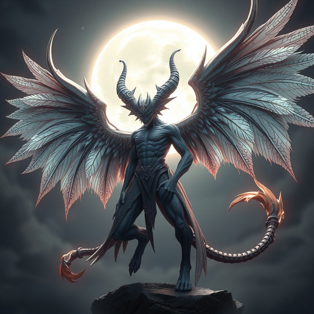 Anime Style Moon Demon with Feathered Wings
