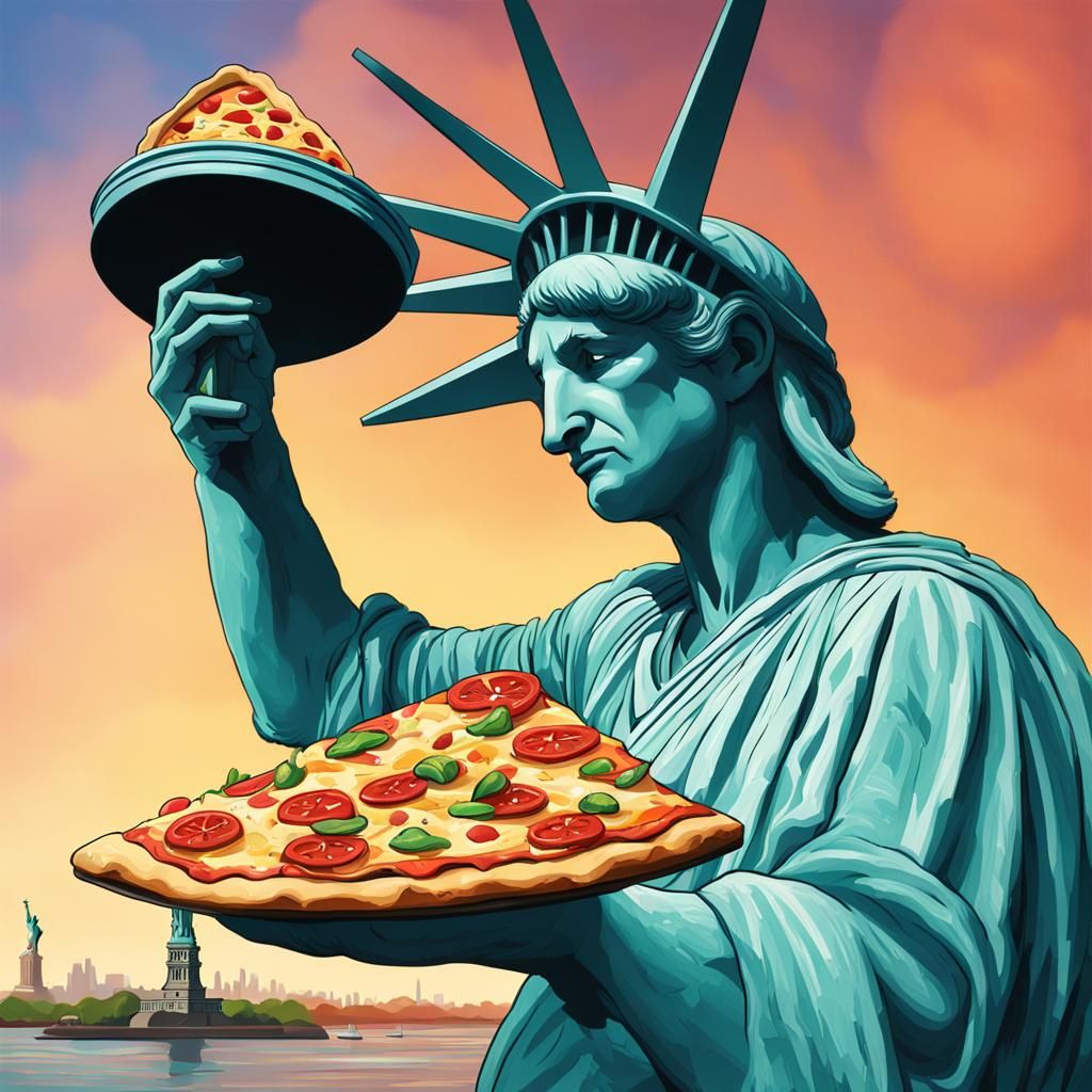 Kangaroo Eats Pizza on Liberty Statue