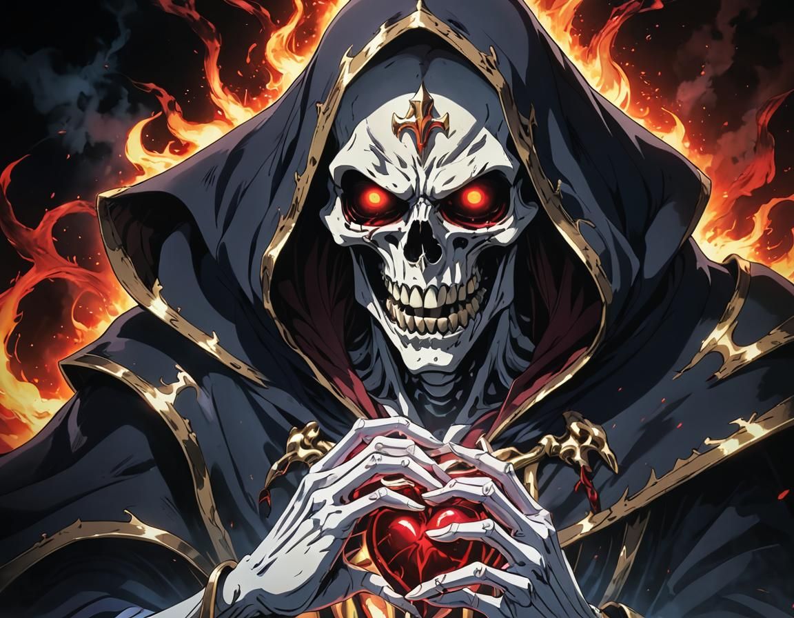 Ainz-sama Casting a Spell in Dark Fantasy Anime Art
