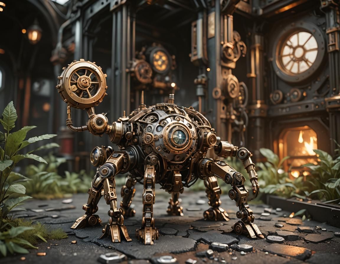 Steampunk Flamingo with Intricate Mechanical Details