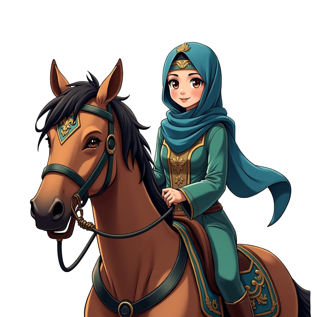 Young Algerian Girl on Horse in Anime Style