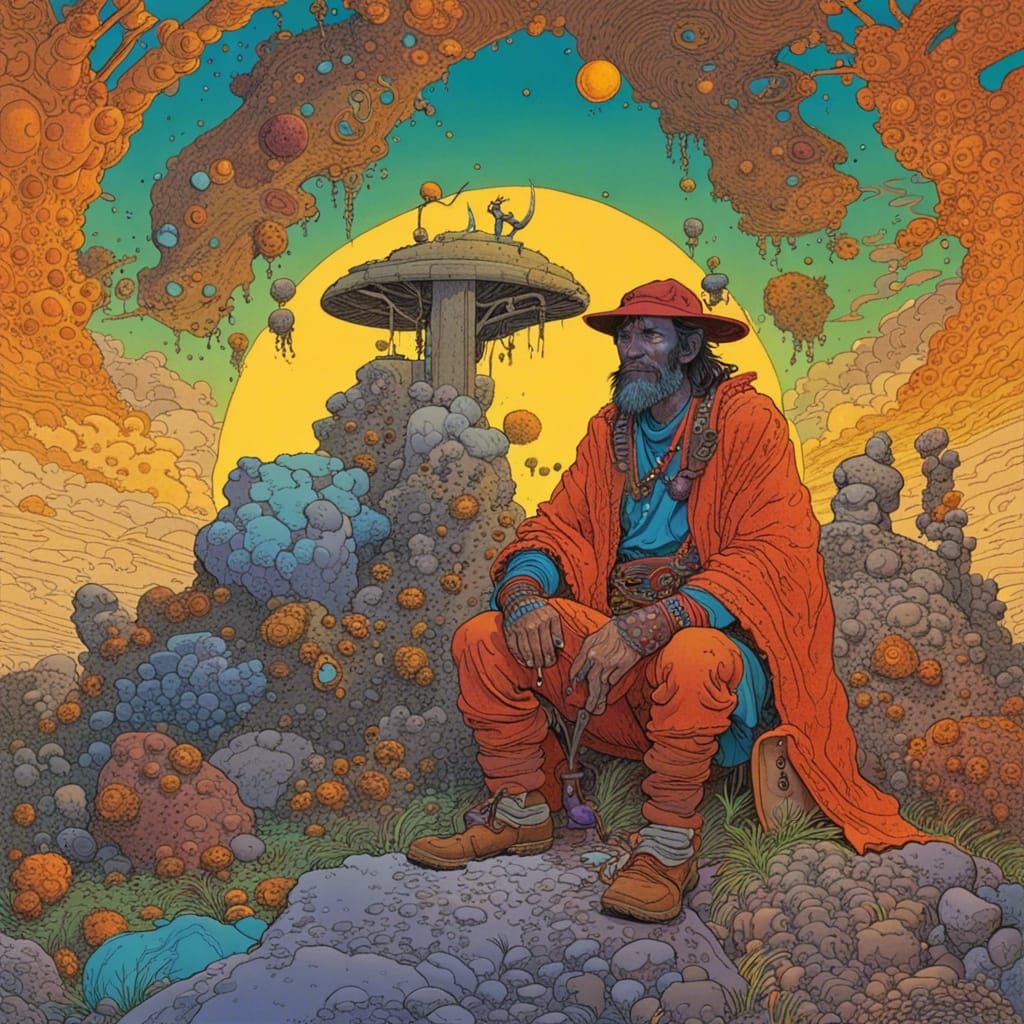Moebius-Style Shaman in Bright Colors