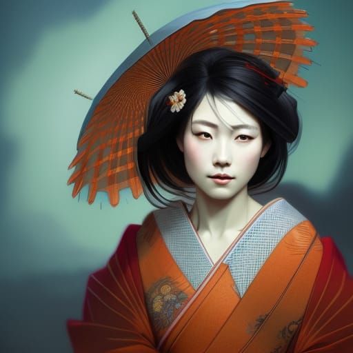 Geisha Portrait in Hyperdetailed Digital Art Style