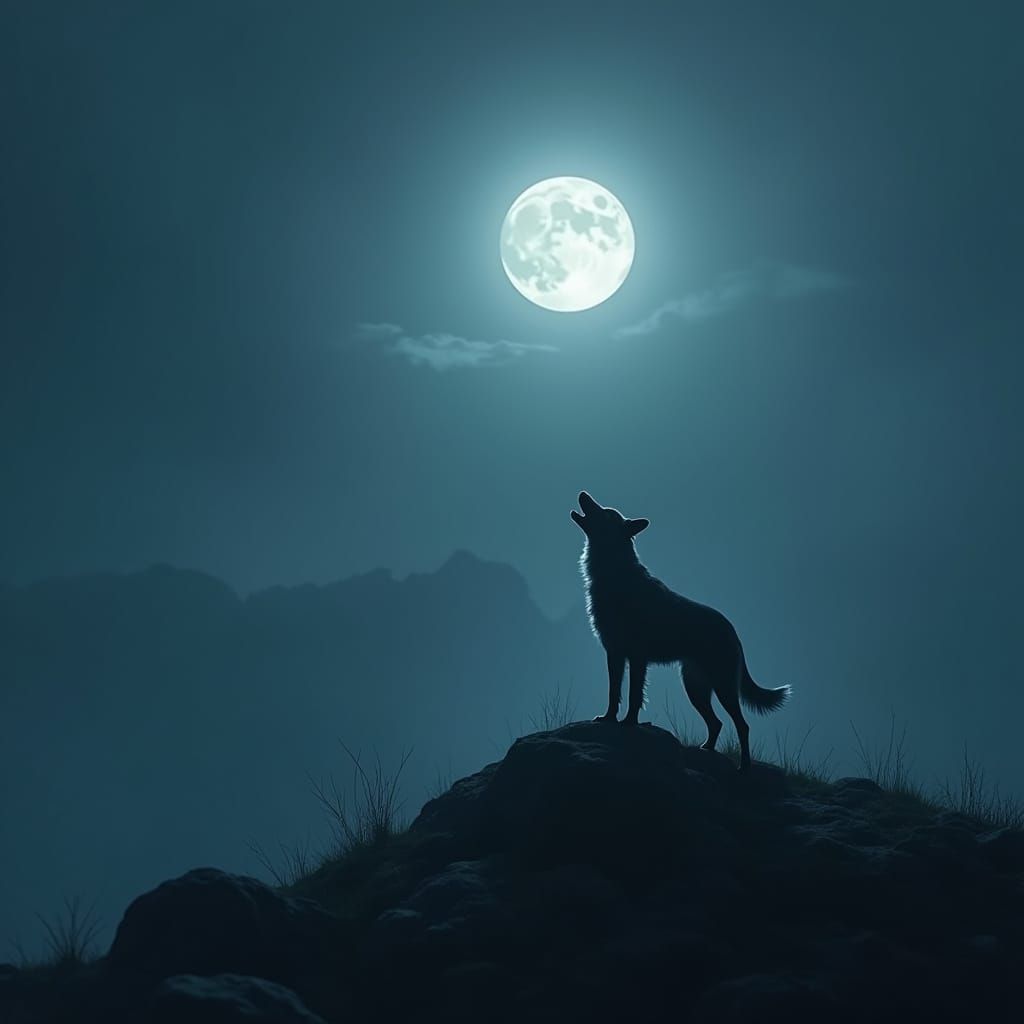 Dog Howling at Moon in Digital Painting Style