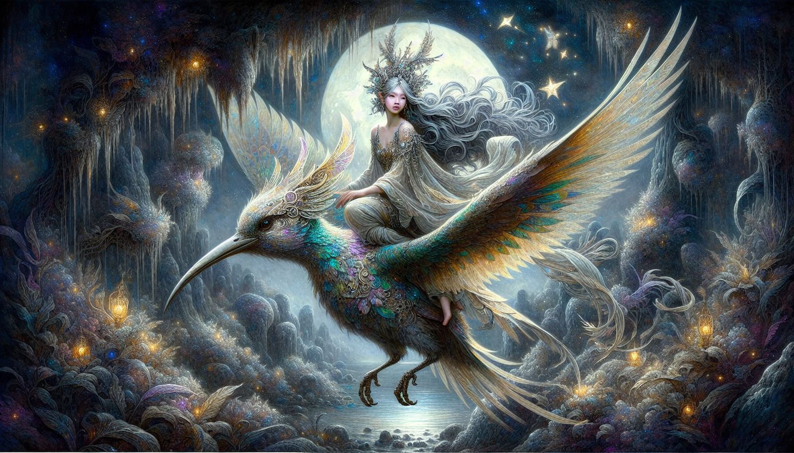 Moonlit Fairy Grotto in Impressionistic Fantasy Art