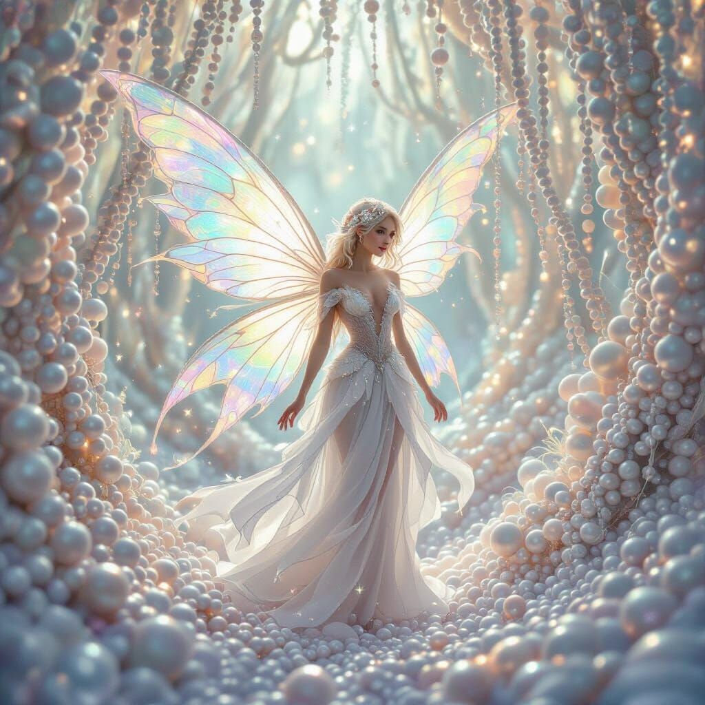 Ethereal Fairy in Pearl Forest: Fantasy Concept Art
