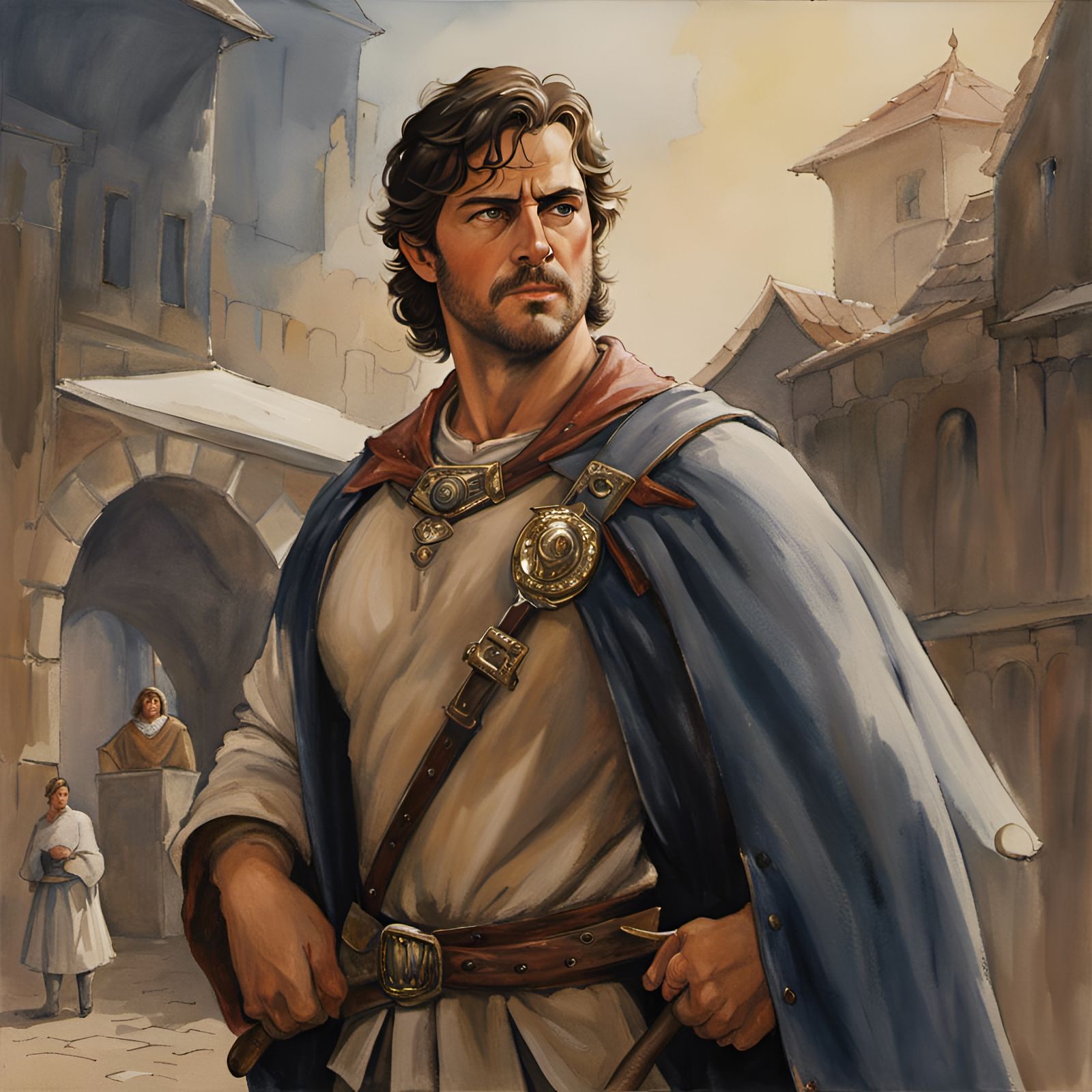 Medieval Soldier Portrait in Ghibli Watercolor Style