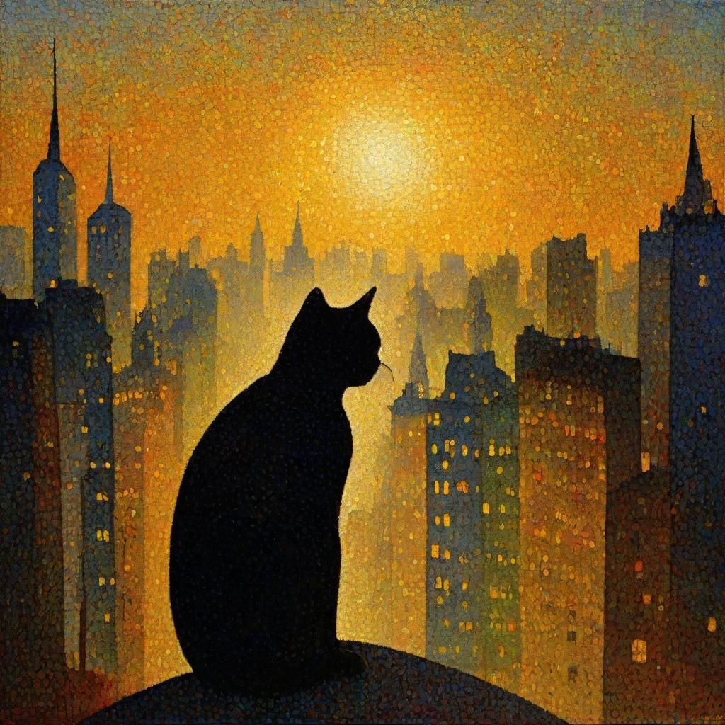 Smokey City Cat in Pointillism Style