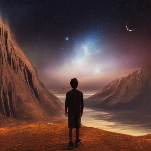 Man Gazing at Stars: Epic Digital Matte Painting