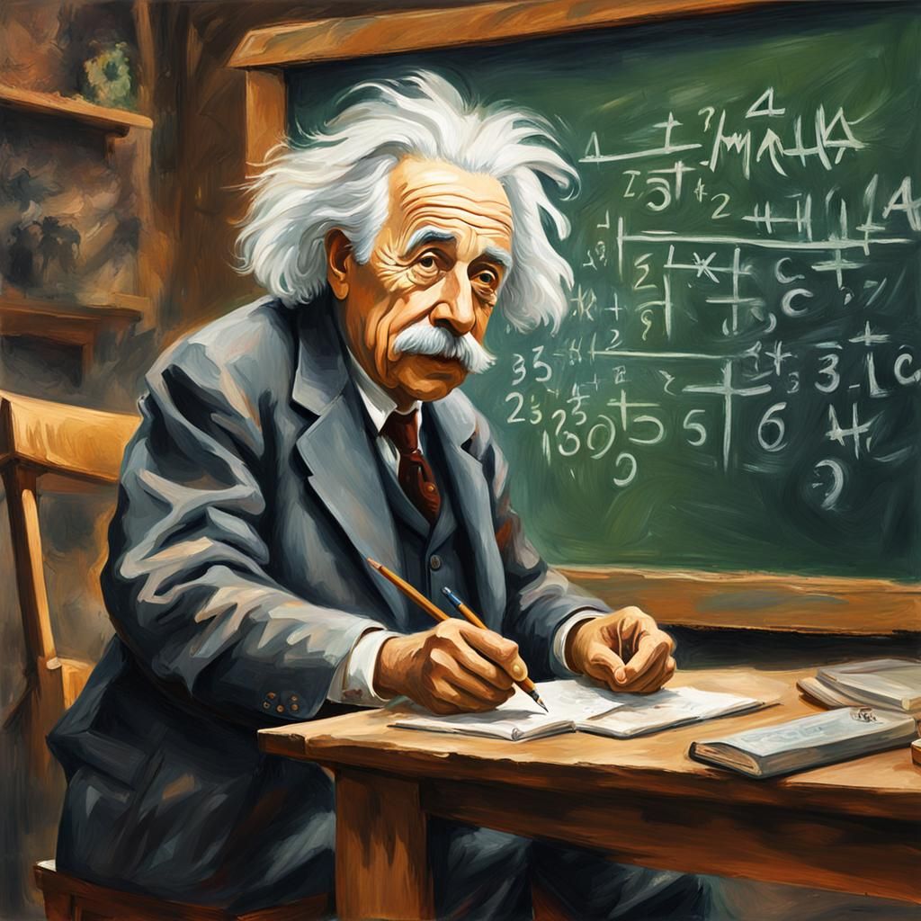 Einstein's Eureka Moment in Gouache Style