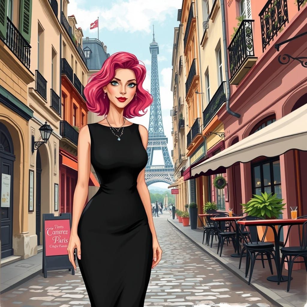 Romantic Parisian Woman with Pink Hair