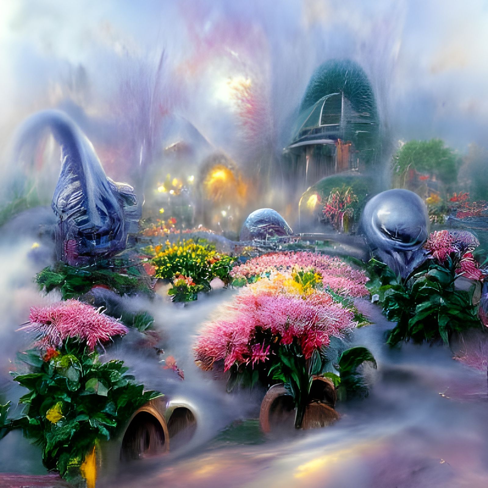 Ethereal Alien Flower Garden in Fantasy Style