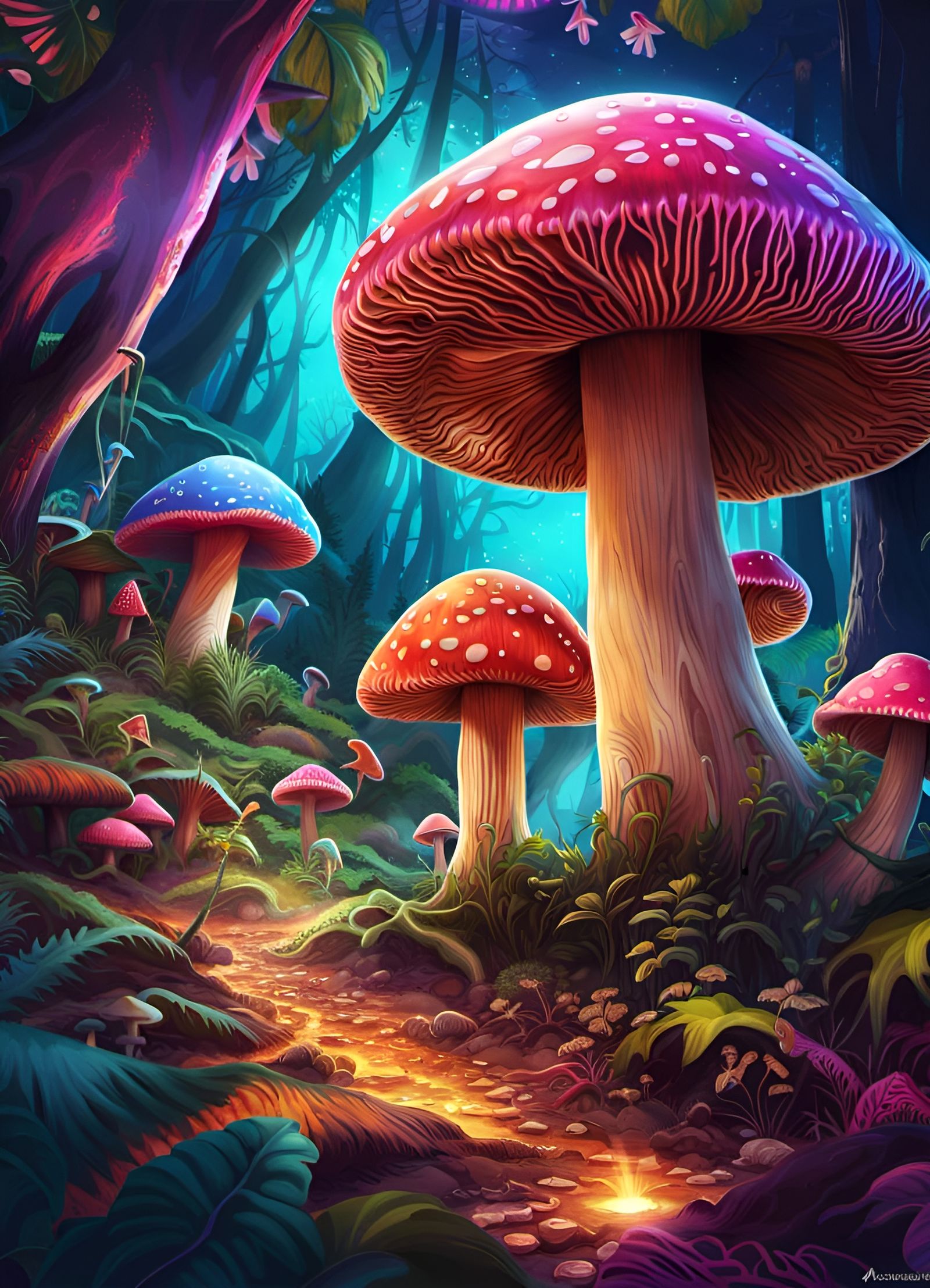 Psychedelic Mushroom Forest: A Cosmic Dreamscape