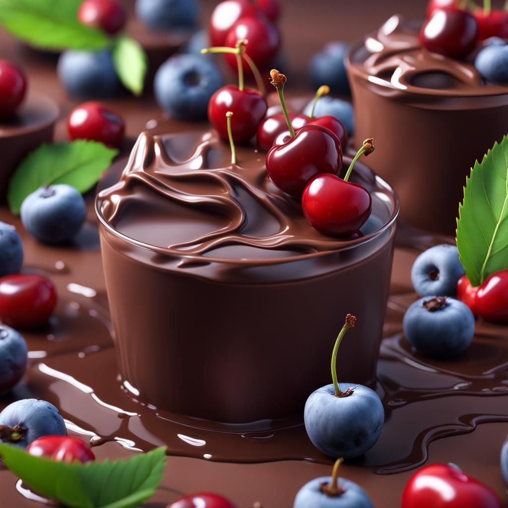 Chocolate Blueberry Cherry Flavor: Detailed Matte Painting
