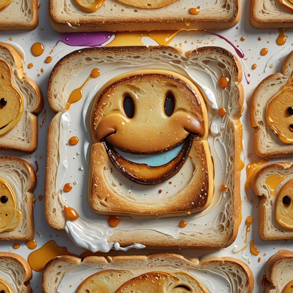 Surrealist Toast with Smiley Face in Fiery Light