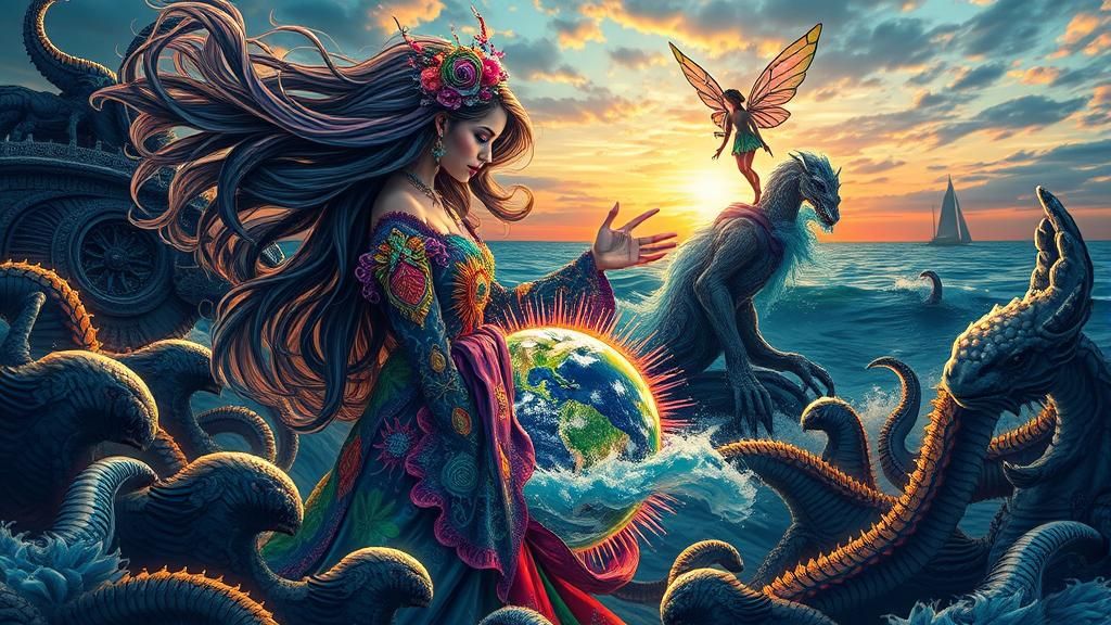 Psychedelic Gaia: Squarepants Woman in Bio Art Style