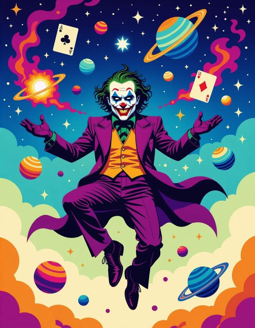 Cosmic Joker Juggles Planets in Surreal Void
